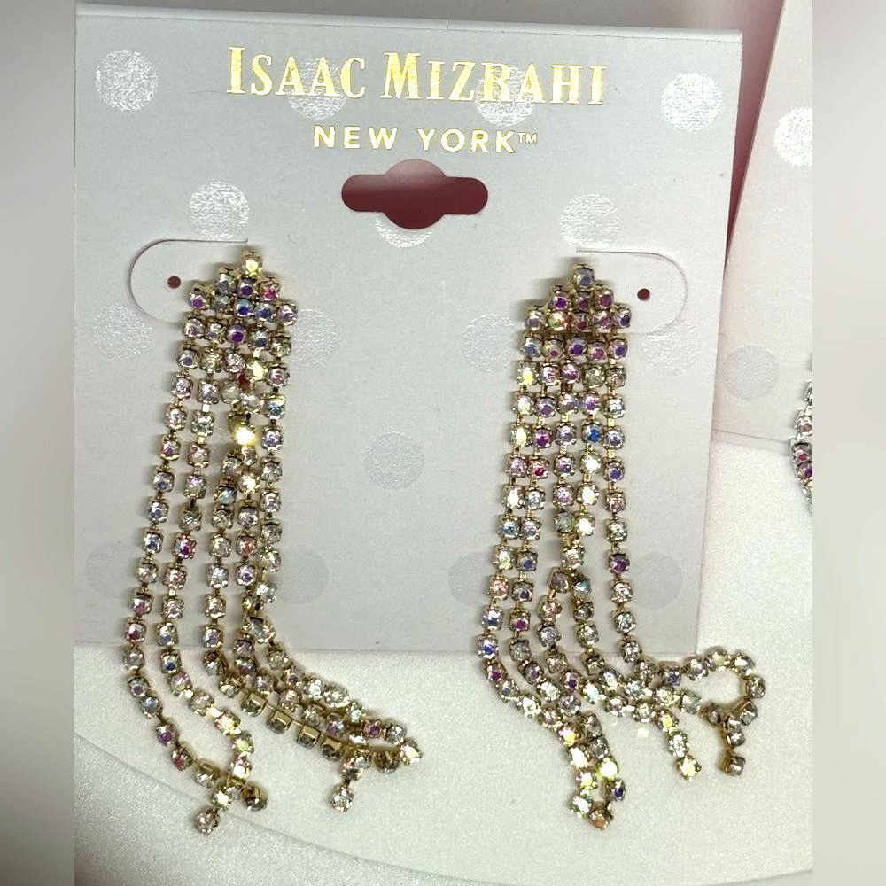 ISAAC MIZRAHI Gold Tone Crystal Dangling Post  Earrings